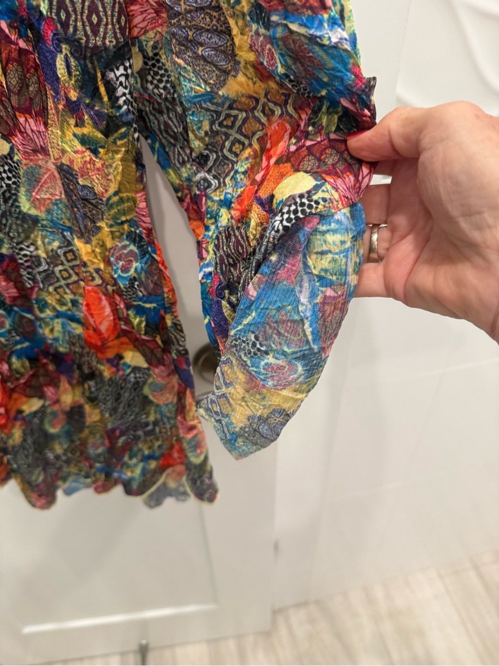 SNO SKINS Multicolor Floral Sheer Button Tunic - Red Blue Yellow Green - Picture 2 of 5